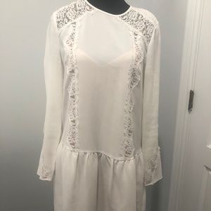 BCBG Maxazria Feminine Lace Detail Cottagecore/ BOHO Lined White Dress